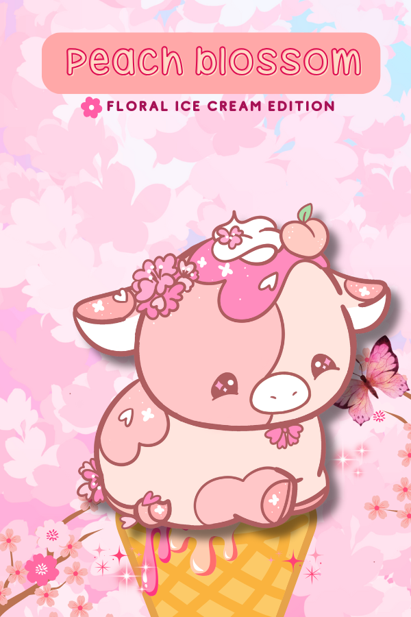 Peach Blossom Ice Cream Cow Enamel Pin