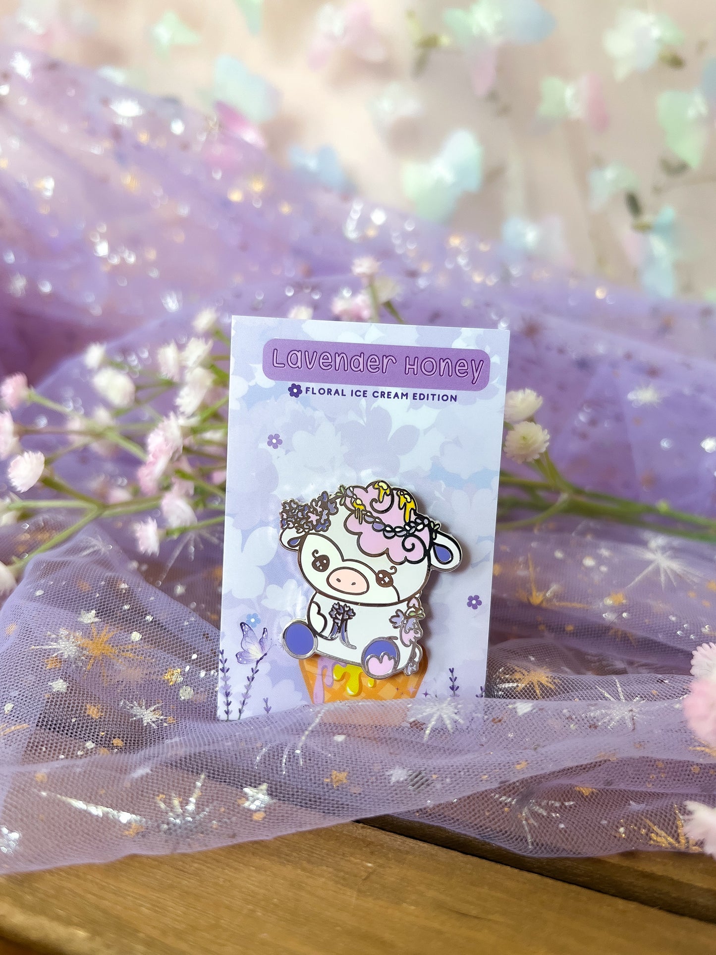 Floral Ice Cream Cows Enamel Pin Collection
