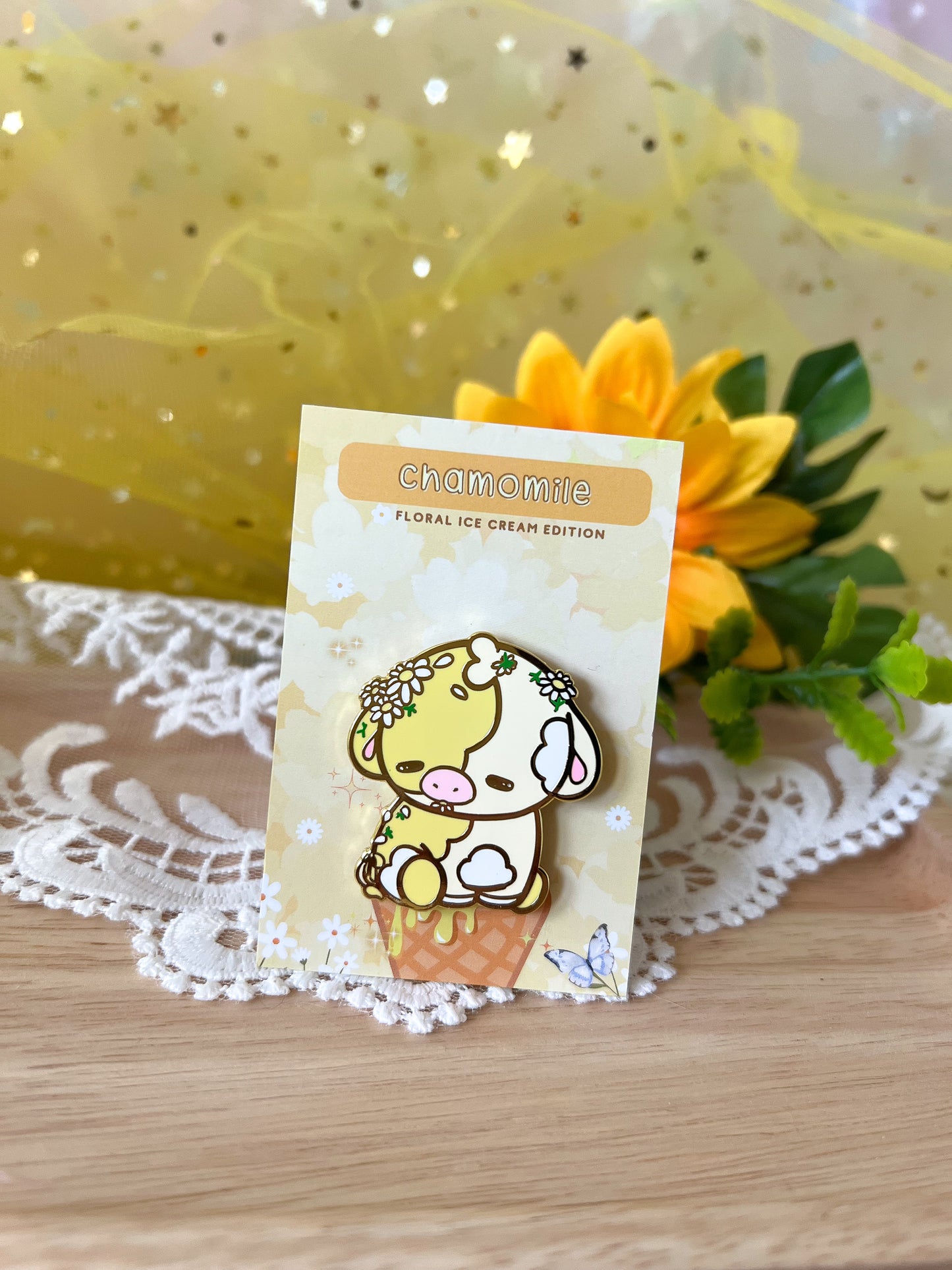 Floral Ice Cream Cows Enamel Pin Collection