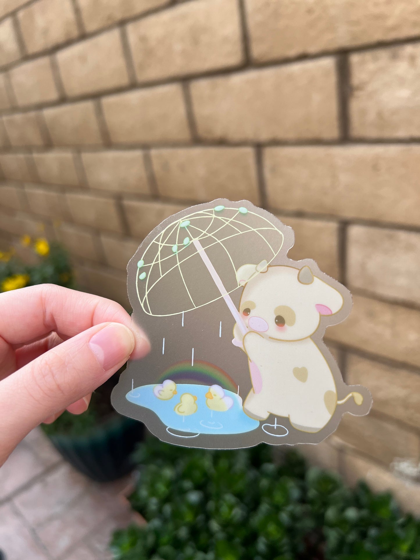 Rainbow Rain Cow Clear Vinyl Sticker