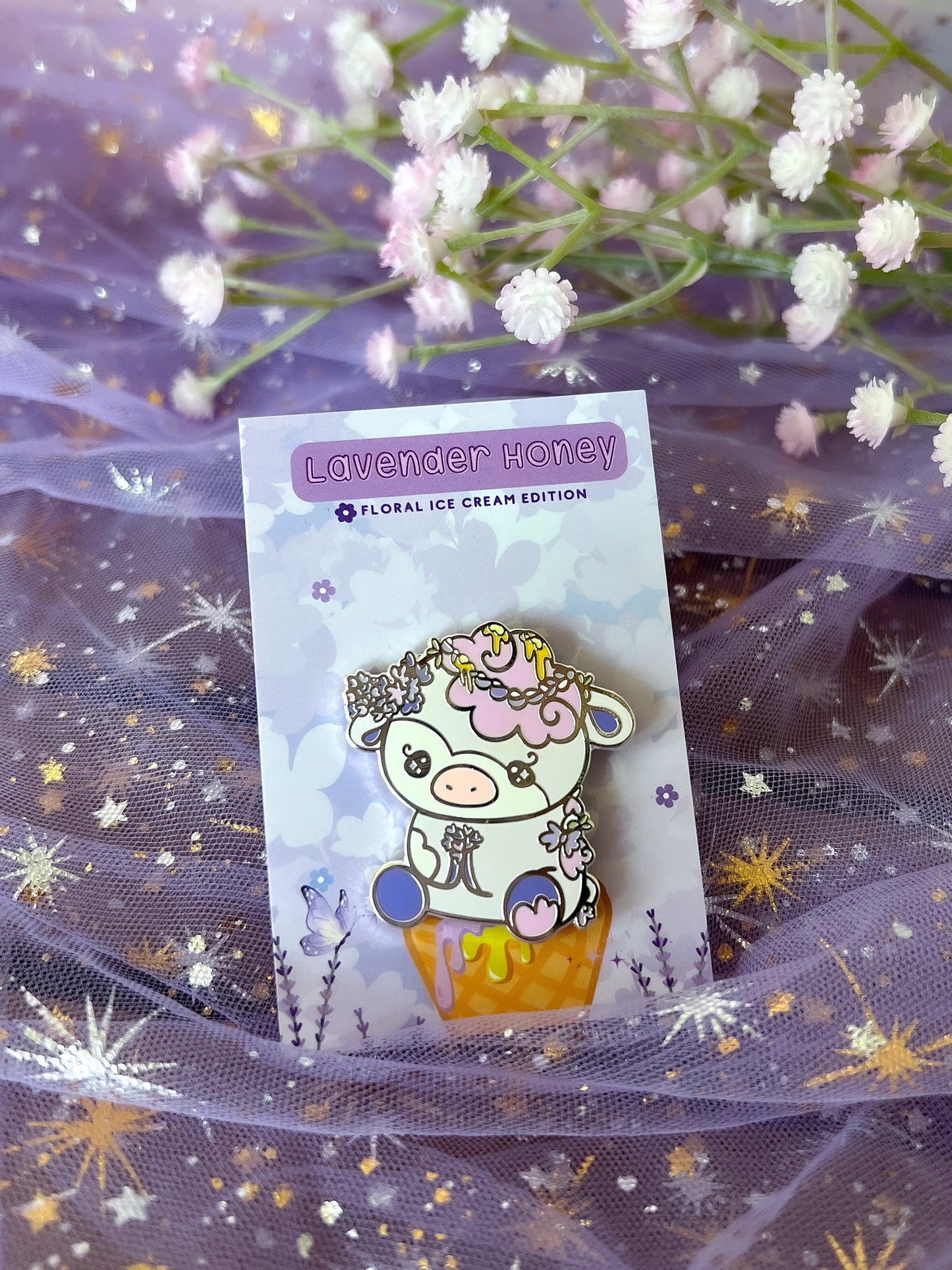 Lavender Honey Ice Cream Cow Enamel Pin