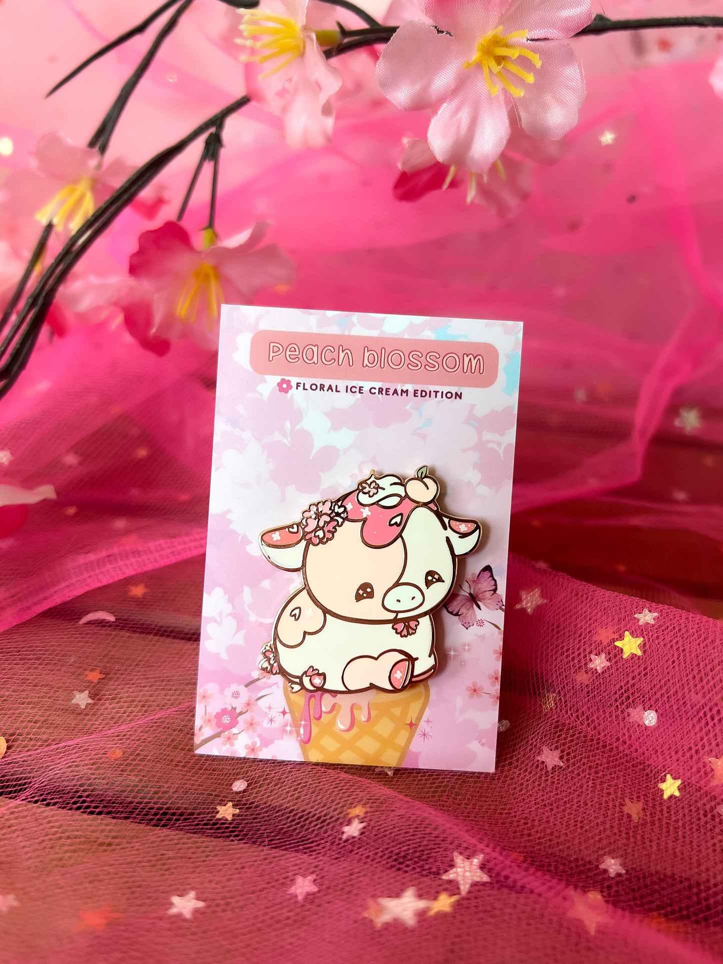 Floral Ice Cream Cows Enamel Pin Collection