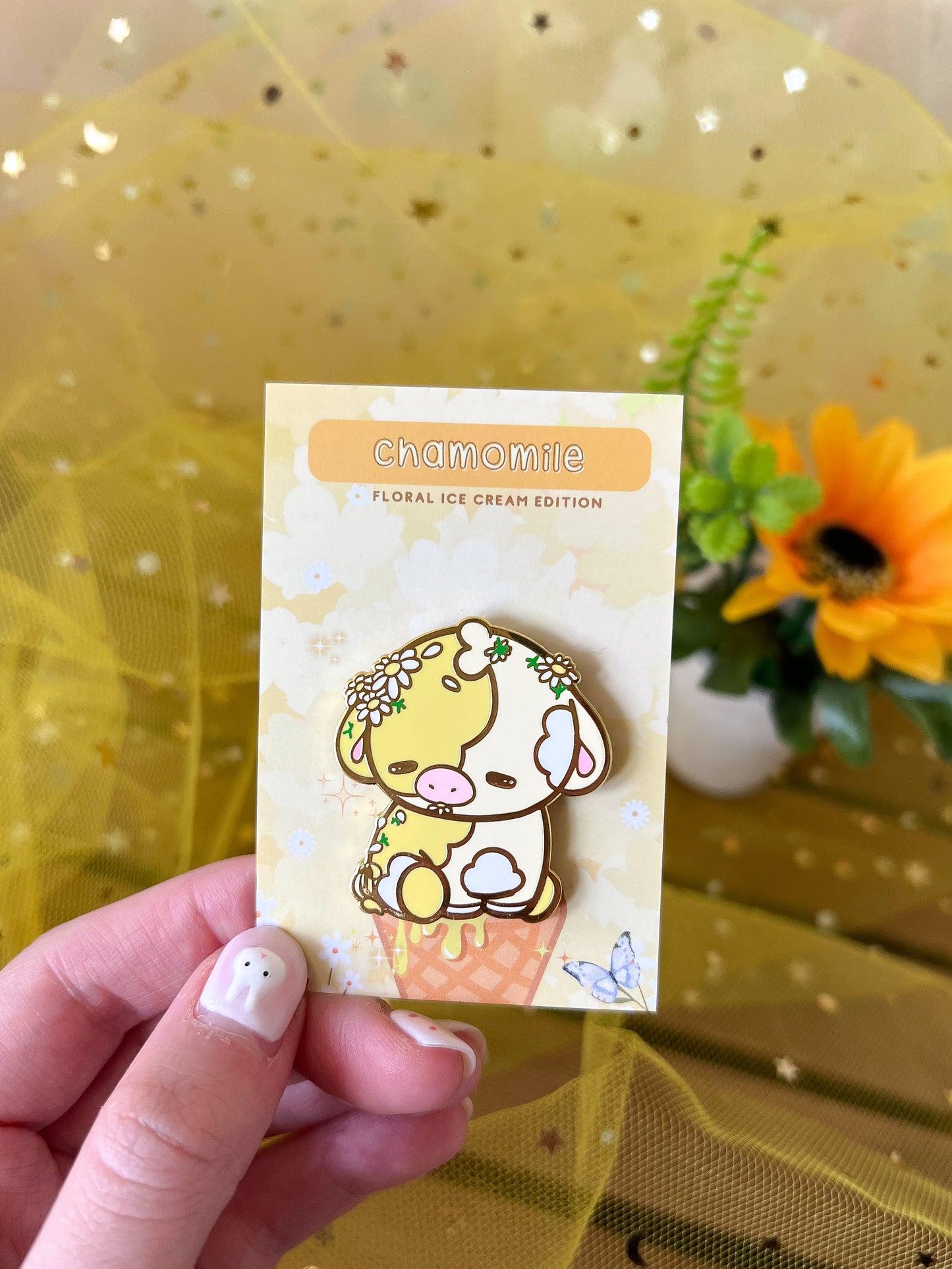 Chamomile Ice Cream Cow Enamel Pin