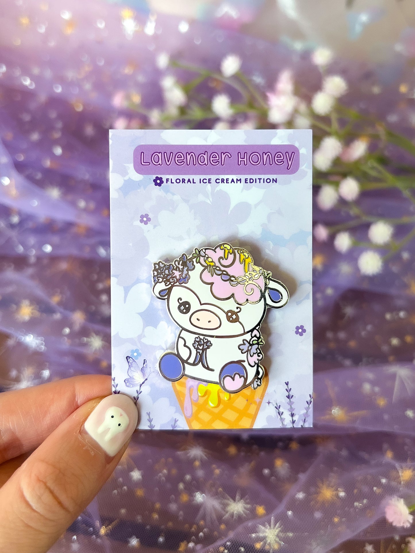 Lavender Honey Ice Cream Cow Enamel Pin