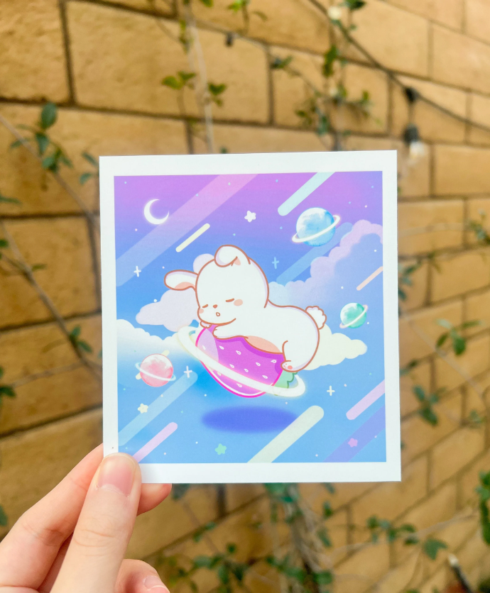 Bunny Strawberry Moon Mini Art Print