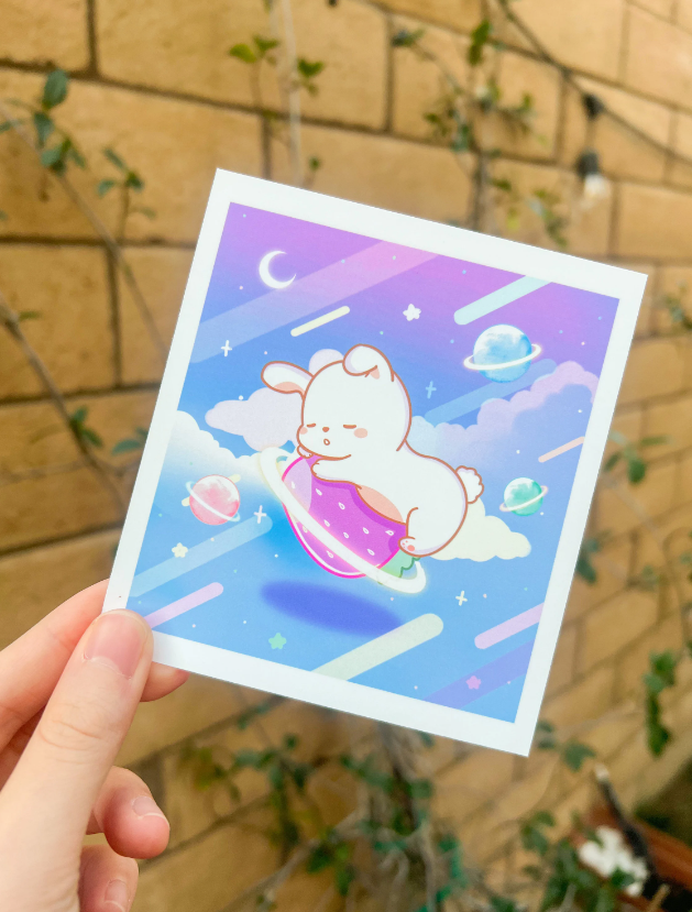 Bunny Strawberry Moon Mini Art Print