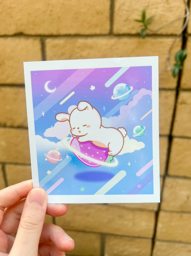 Bunny Strawberry Moon Mini Art Print