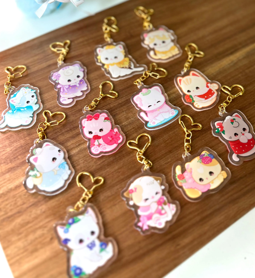 12 Birth Month Flower Cats Acrylic Keychain