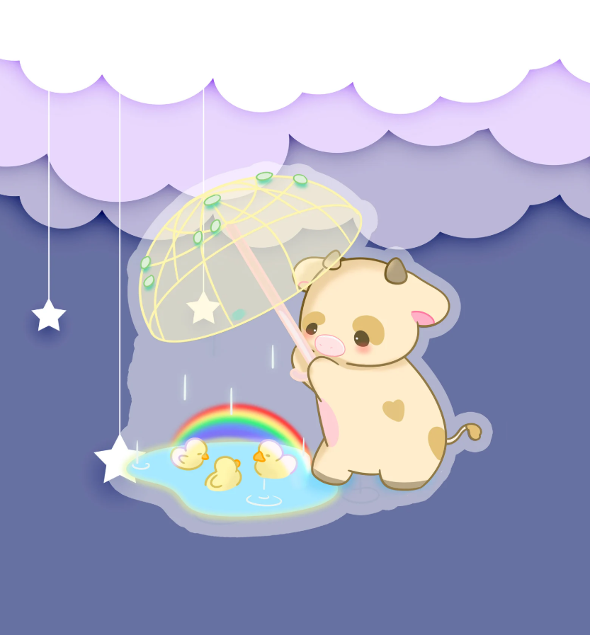 Rainbow Rain Cow Clear Vinyl Sticker