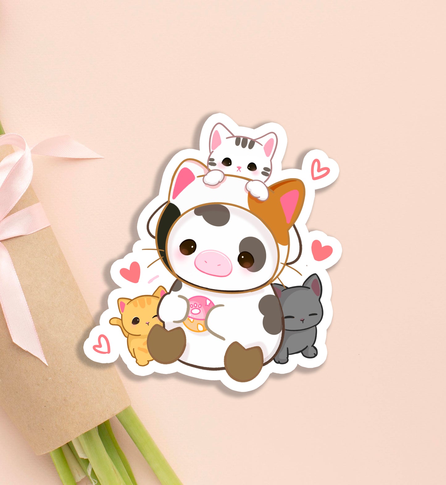 Cow and Kitties Vinyl Sticker