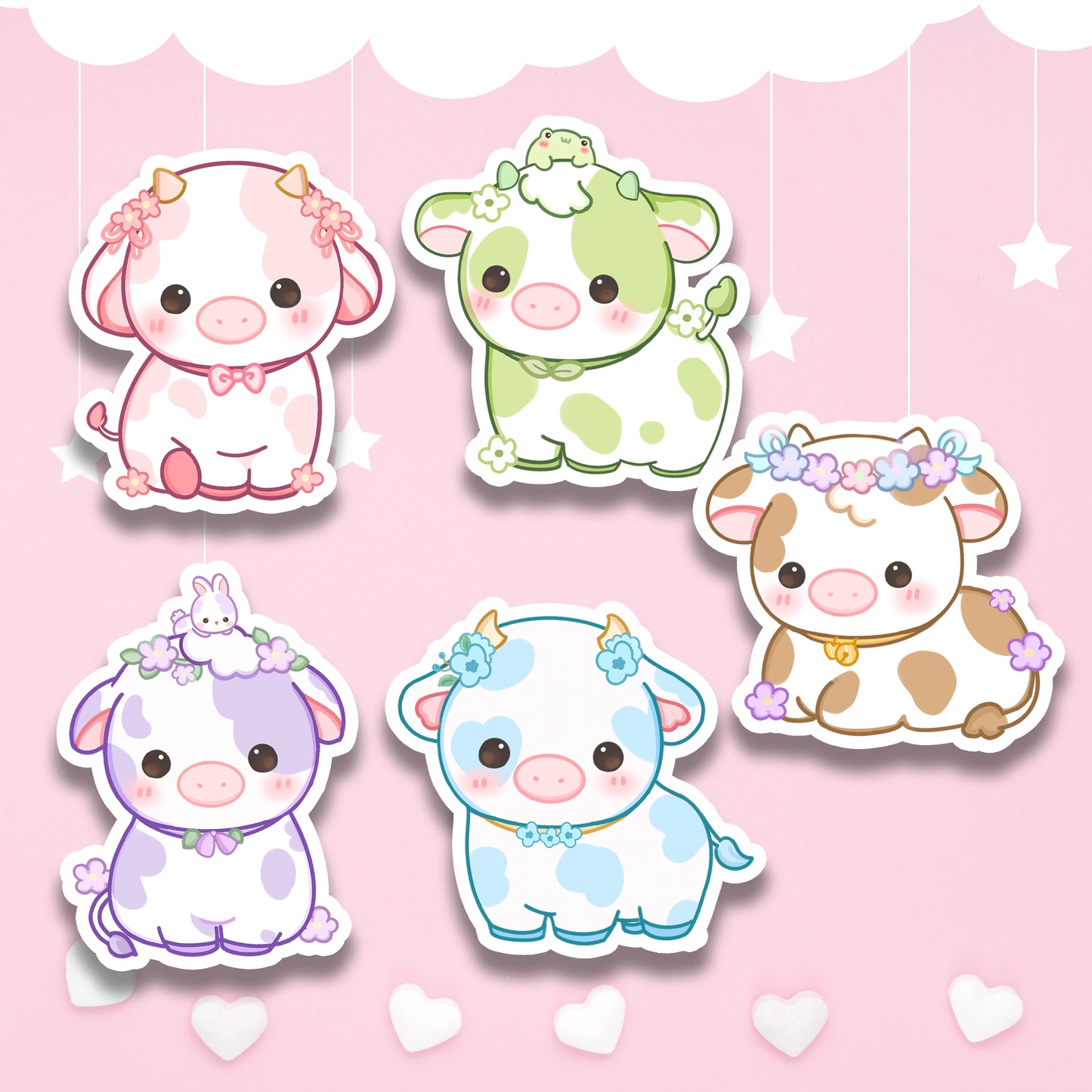 Flower Cow Vinyl Stickers