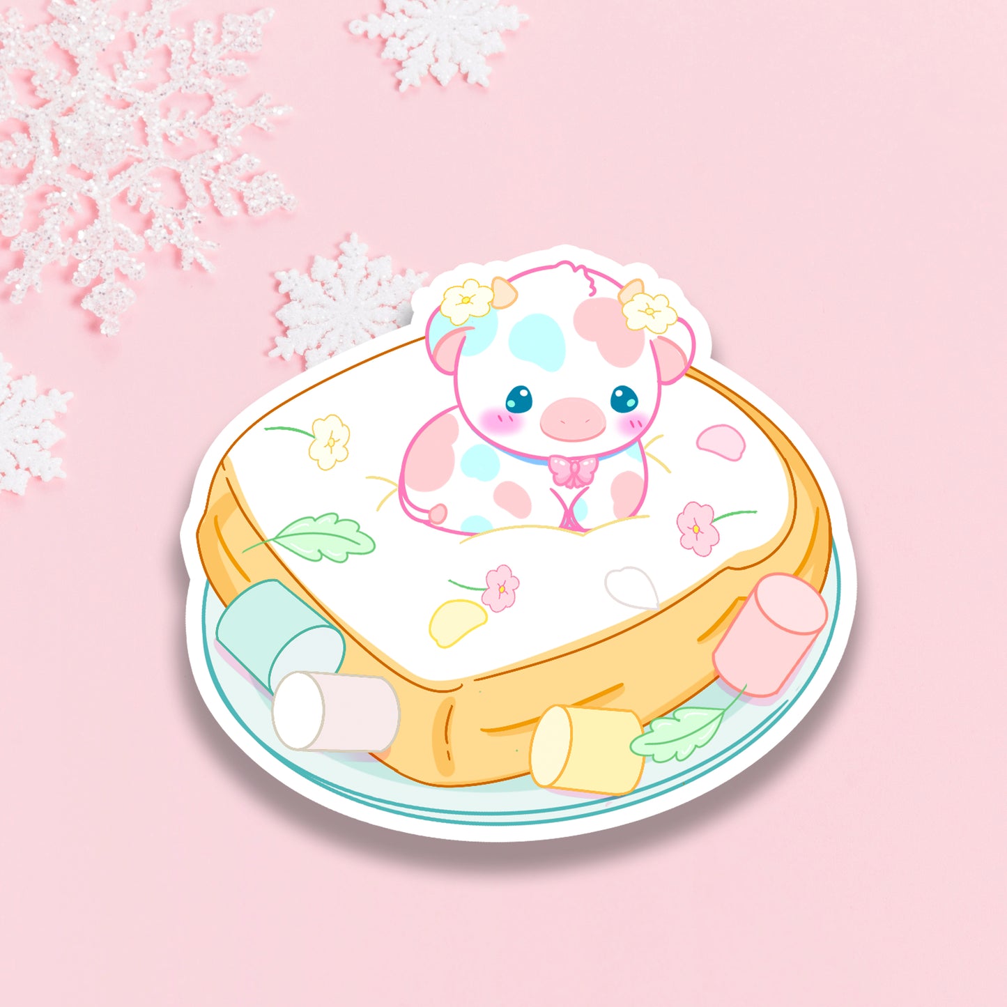 Marshmallow Toast Cow Vinyl Sticker