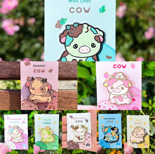 Ice Cream Cow Enamel Pin Set