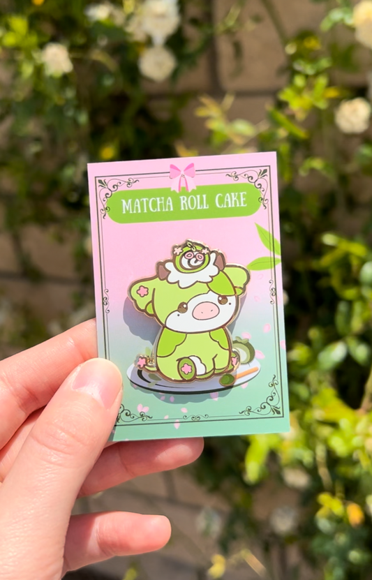 Matcha Roll Cake Cow Enamel Pin