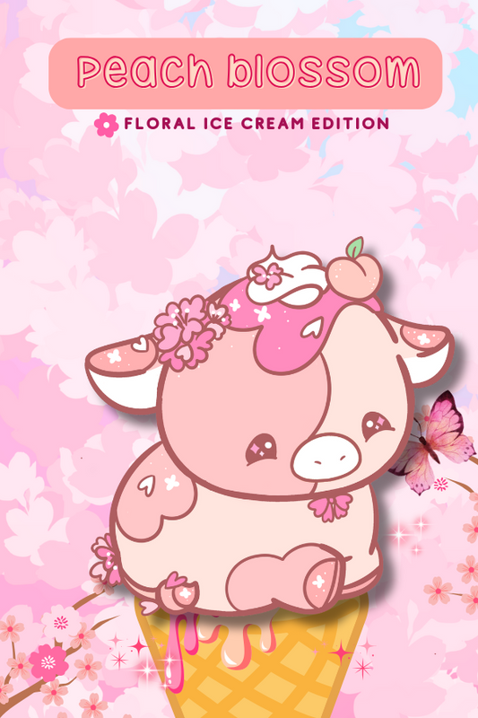 Peach Blossom Ice Cream Cow Enamel Pin