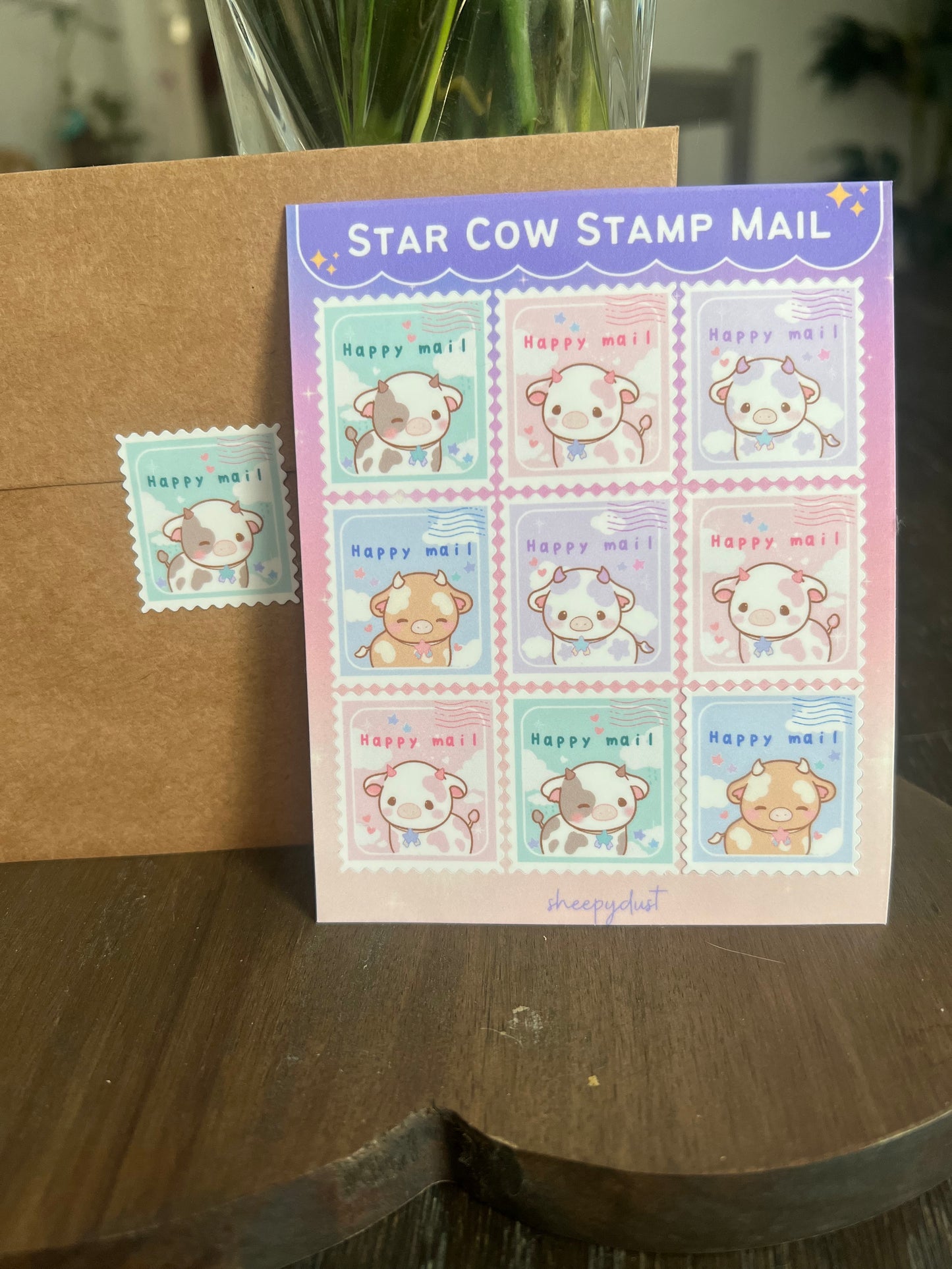 Star Cow Stamp Mail Sticker Sheet