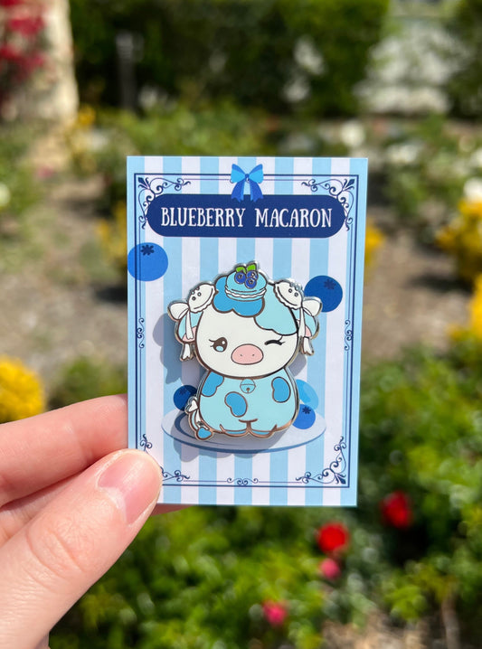 Blueberry Macaron Cow Enamel Pin