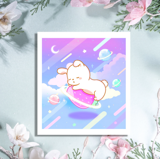 Bunny Strawberry Moon Mini Art Print