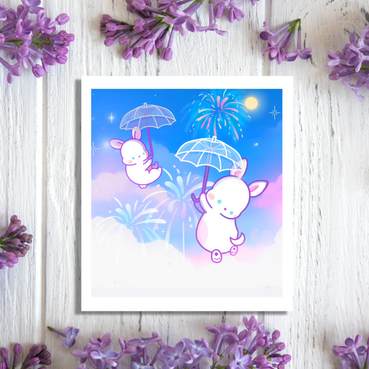 Firework Sky Bunny Mini Art Print