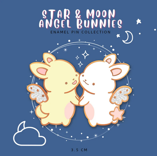 Star & Moon Angel Bunnies Enamel Pin