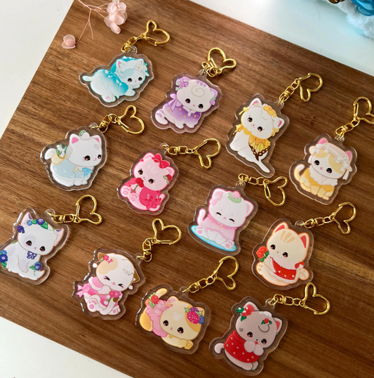 12 Birth Month Flower Cats Acrylic Keychain