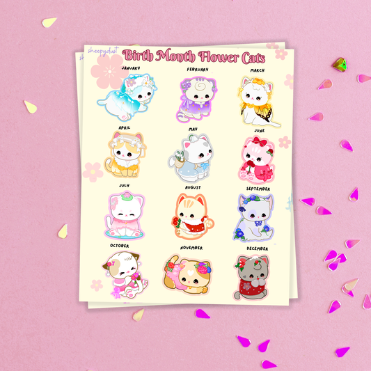 Birth Month Flower Cats Sticker Sheet